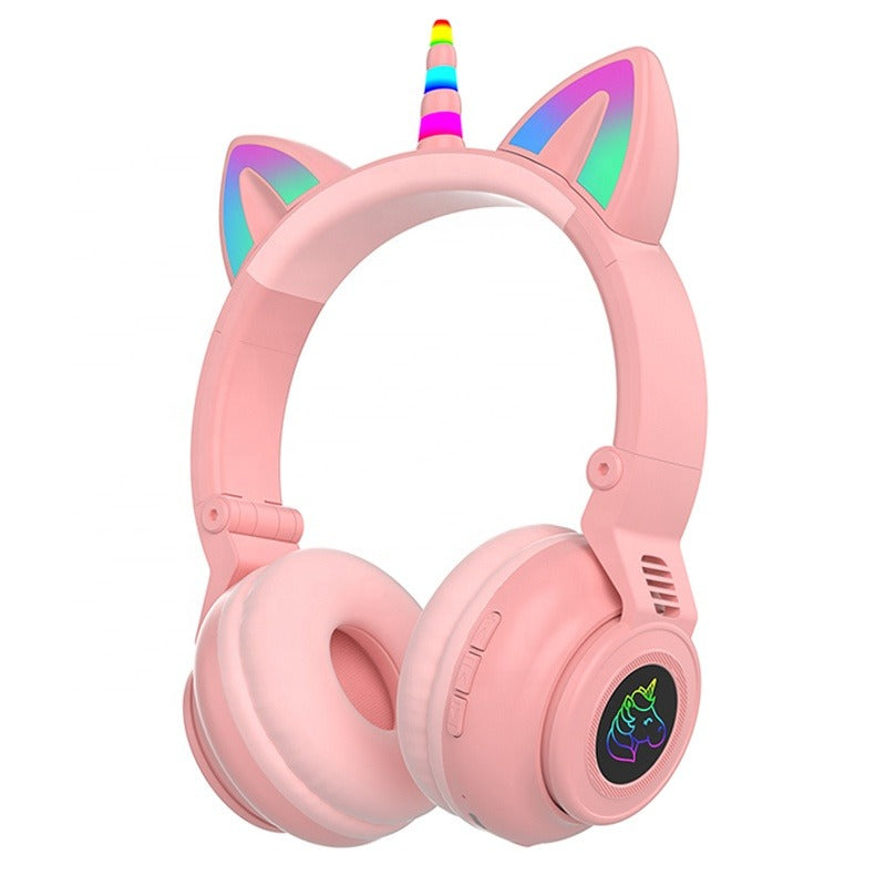 TEQ Cute Kids Headphones Pink Glowing LED Wireless Unicorn Headphone TEQ Cute Kids Headphones Pink Glowing LED Wireless Unicorn Headphone